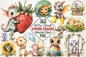 Cute Baby Dragon Spring Clipart Set, an Animal Illustration by RobertsArt