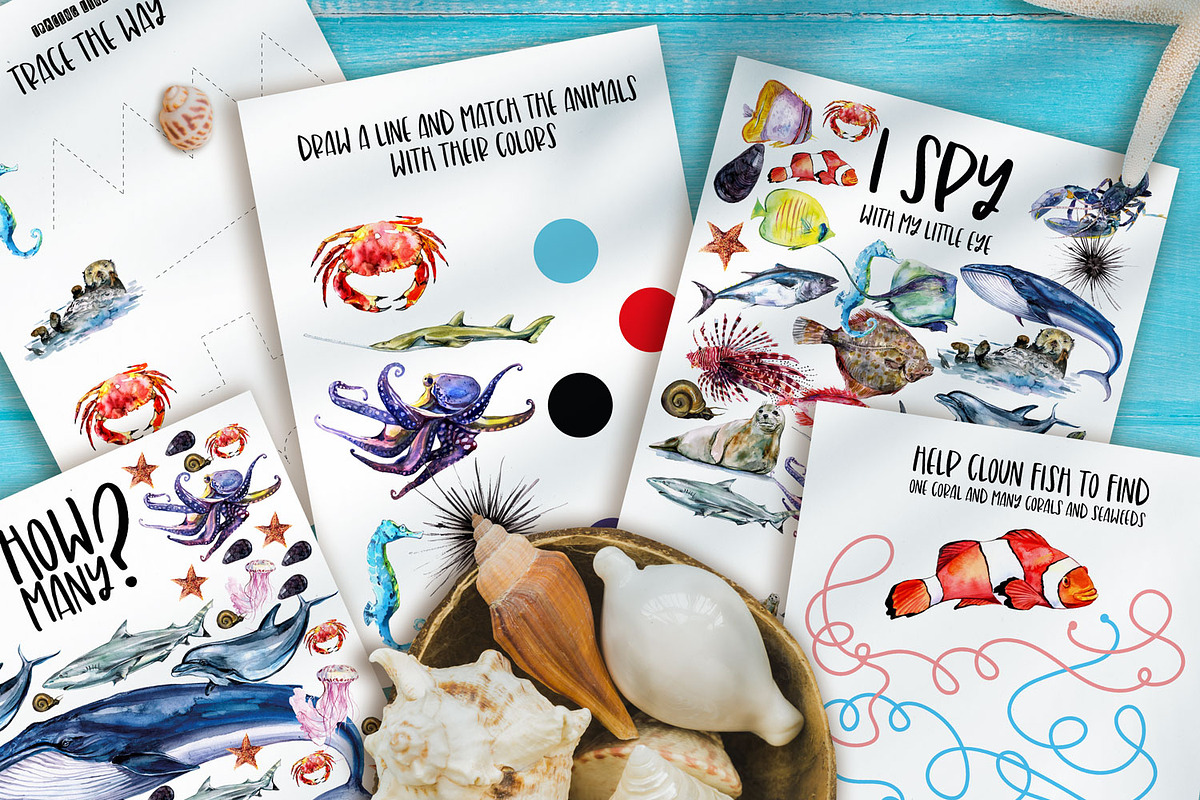 Ocean animals and fish clipart, a Pattern Graphic by ArtSpotVeronika (Photo 15 of 15)