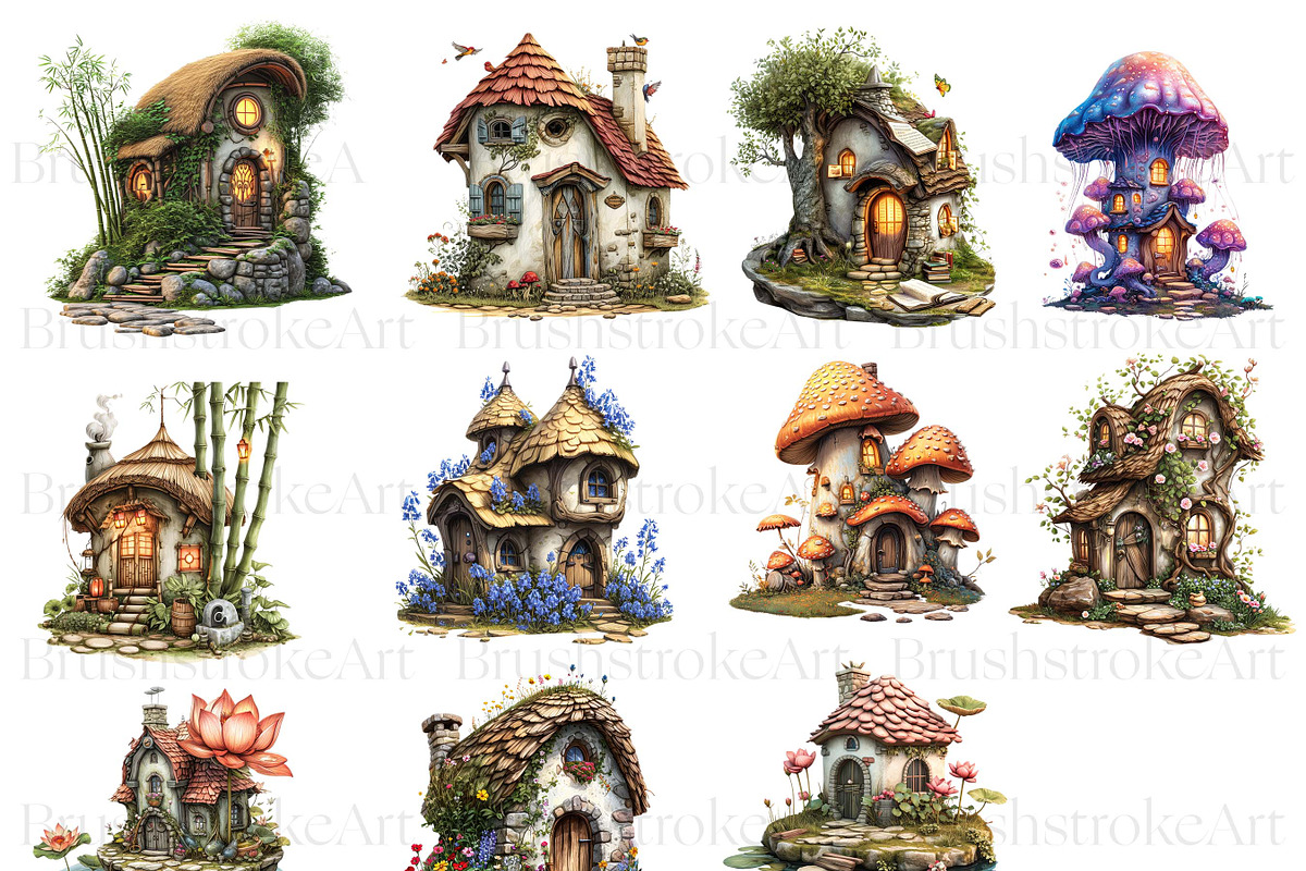 Watercolor Fairy House Clipart, Cute