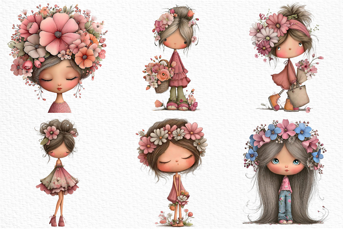 Flowers and Girls Clipart, an Illustration by Craft Nest (Photo 4 of 6)