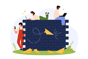 Using Devices Behind Digital, a Technology Illustration by Flashvector
