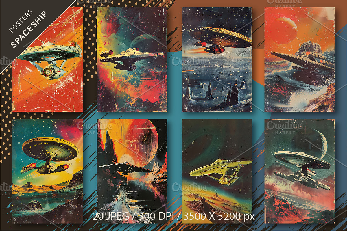 Grunge Spaceship Posters. Retro Art., a Decorative Illustration by KENO Mascots (Photo 2 of 6)