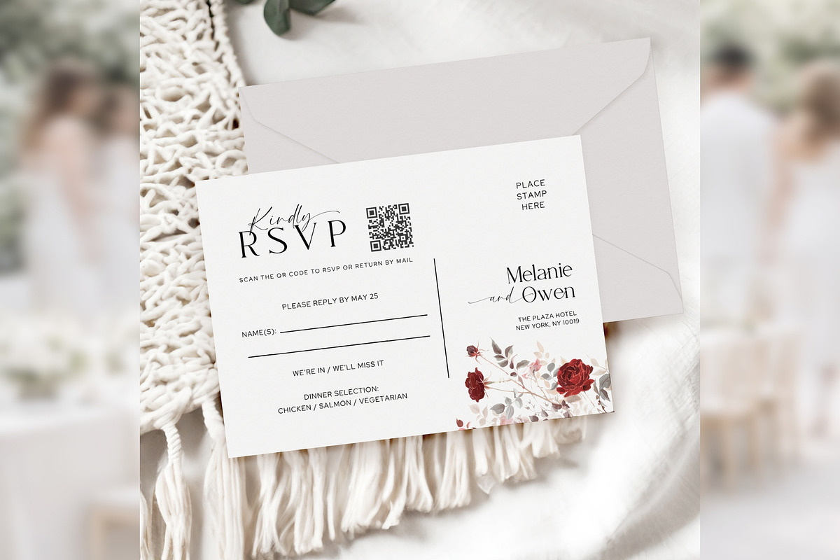 Burgundy Rose Invitation Suite bd013, an Invitation Template by TyphoonStudio (Photo 5 of 10)