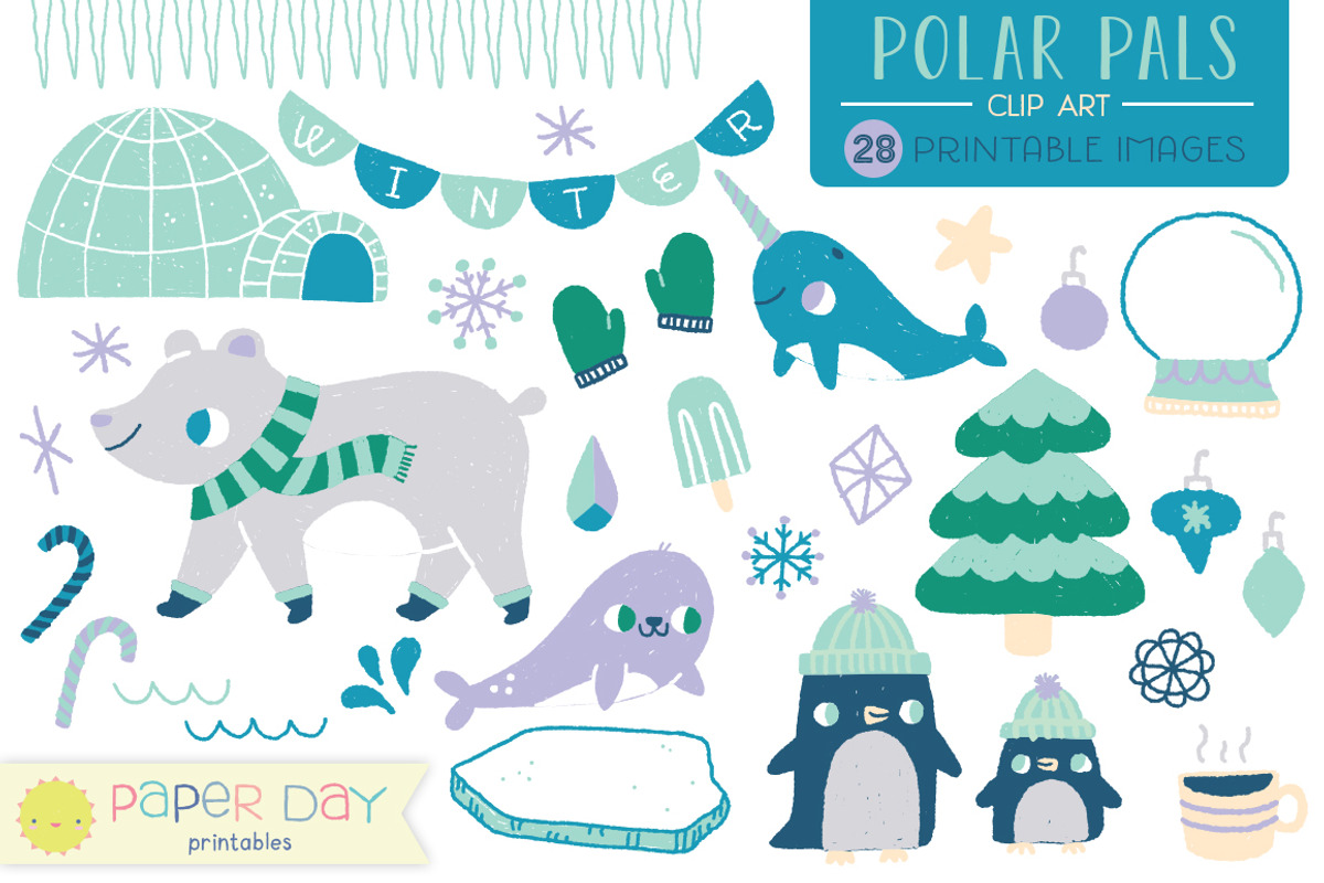Polar Pals Winter Clip Art | Vector, an Illustration by Paper Day Printables