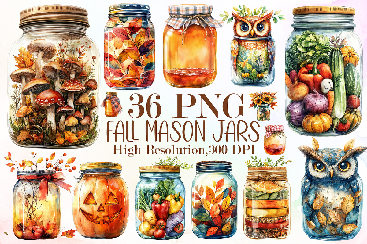 Fall Mason Jars Clipart Bundle, an Illustration by Sublimation Artist (Photo 1 of 6)