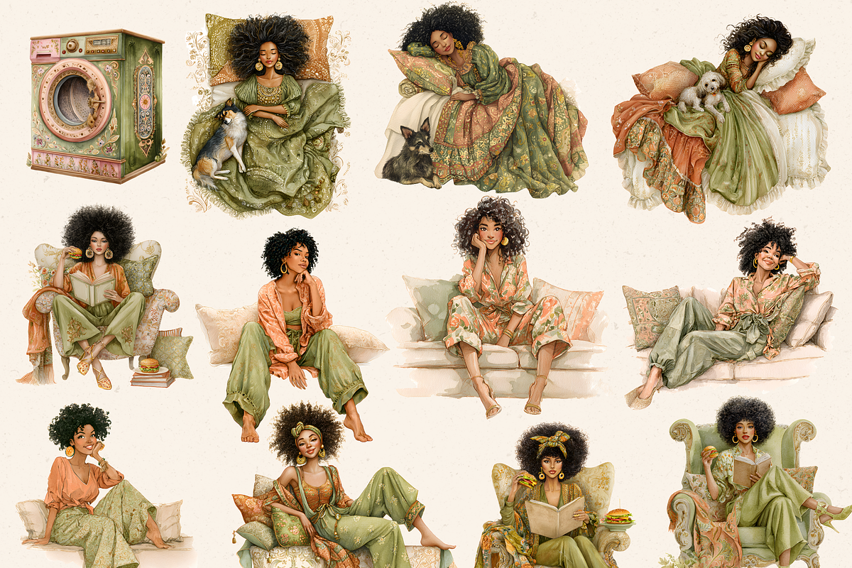 BLACK GIRL ROUTINE CLIPART PACK, a Person Illustration by Daring Digies (Photo 3 of 10)