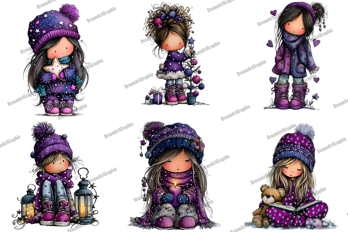 Cute Christmas Girl Clipart, an Illustration by DreamArtGraphic (Photo 4 of 5)