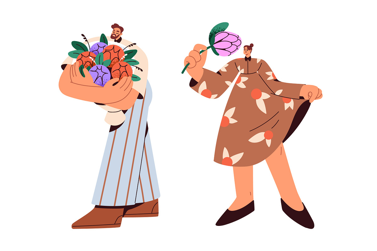 People holding flower bouquets set, a Person Illustration by Good Studio (Photo 5 of 16)