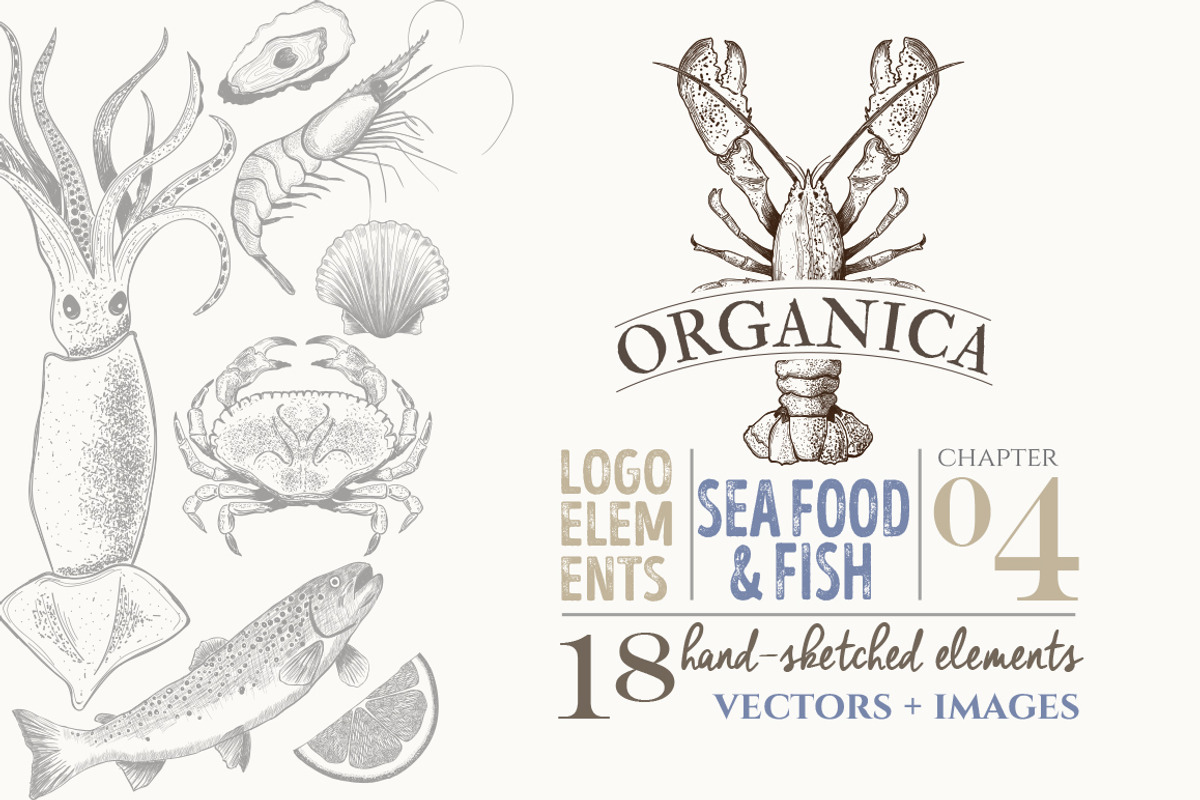 ORGANIC LOGO ELEMENTS  SEA FOOD FISH, a Food Illustration by Friendly Label (Photo 1 of 6)