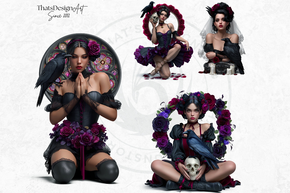 Gothic Girls with Raven Roses PNG, a Person Illustration by ThatsDesignArt (Photo 6 of 10)