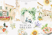 Tuscan clipart Italian watercolor, a Decorative Illustration by Patishop Art (Thumbnail 2 of 11)