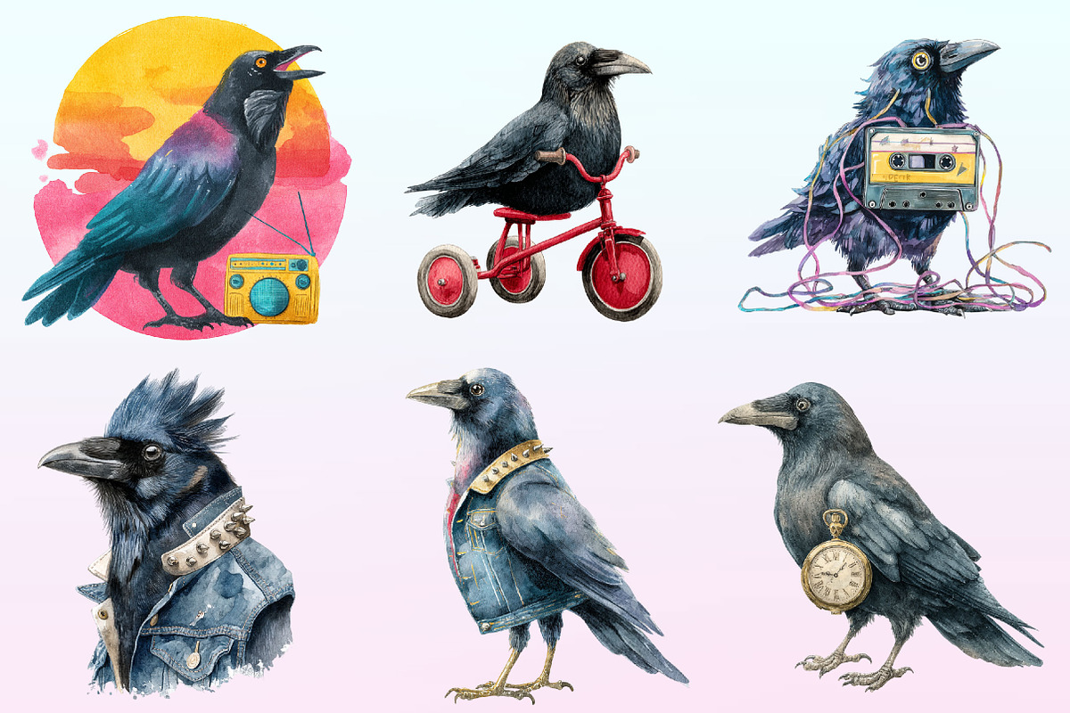 Watercolor Crow Clipart, Funny Raven, a Graphic by CitraGraphics (Photo 3 of 4)