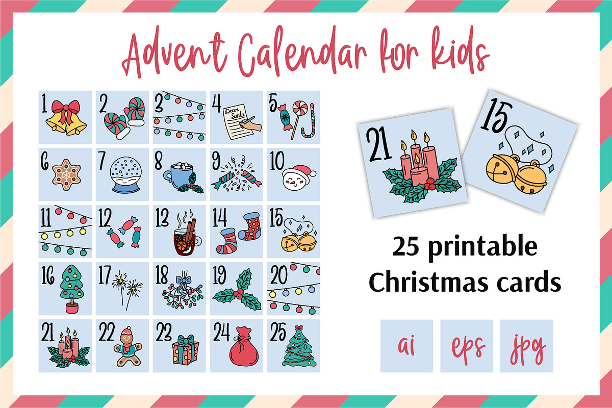 Christmas Advent Calendar for kids, a Card Template by AnnaViolet_store (Photo 1 of 11)
