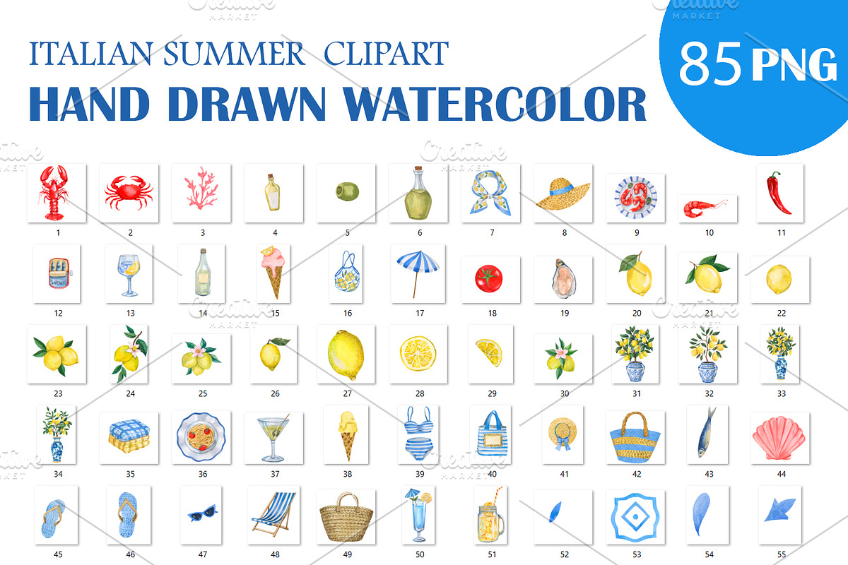 Watercolor Mediterranean Clipart PNG, a Food Illustration by PatternPalette (Photo 2 of 9)