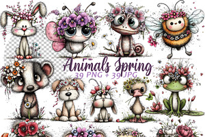 Whimsical Animals Floral Clipart, a Graphic by one-touch