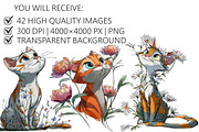 Floral Cute Cat Clipart, an Illustration by Pixels.Craft (Thumbnail 3 of 5)