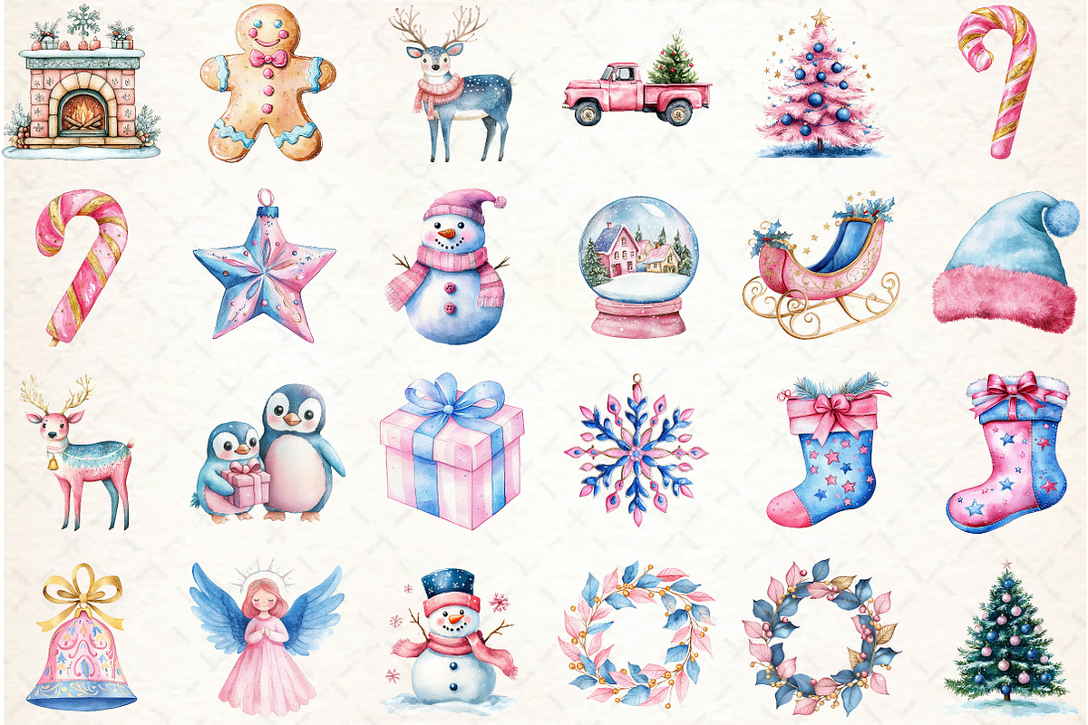 Pink and Blue Christmas Clipart, an Illustration by Libby Wishes (Photo 2 of 7)