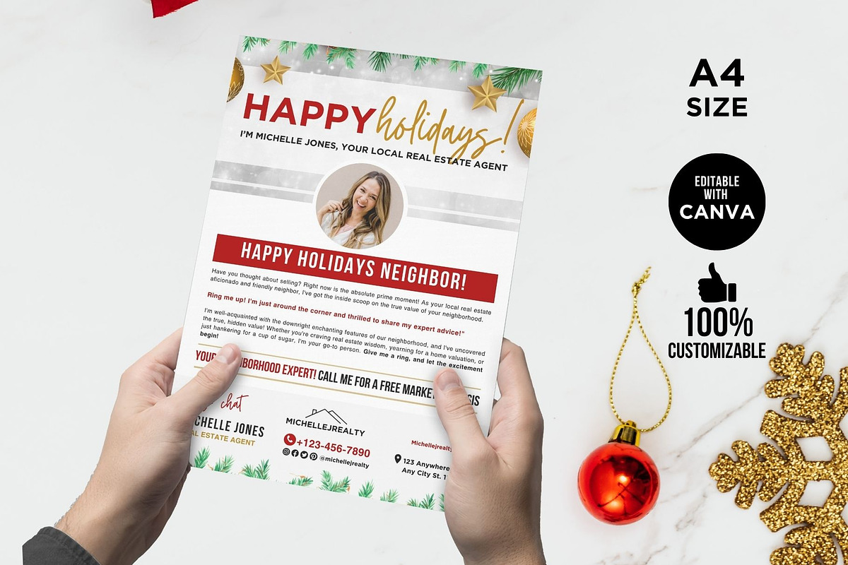 Real Estate Happy Holidays Neighbor, a Flyer Template by CreativeVinesStore (Photo 2 of 5)