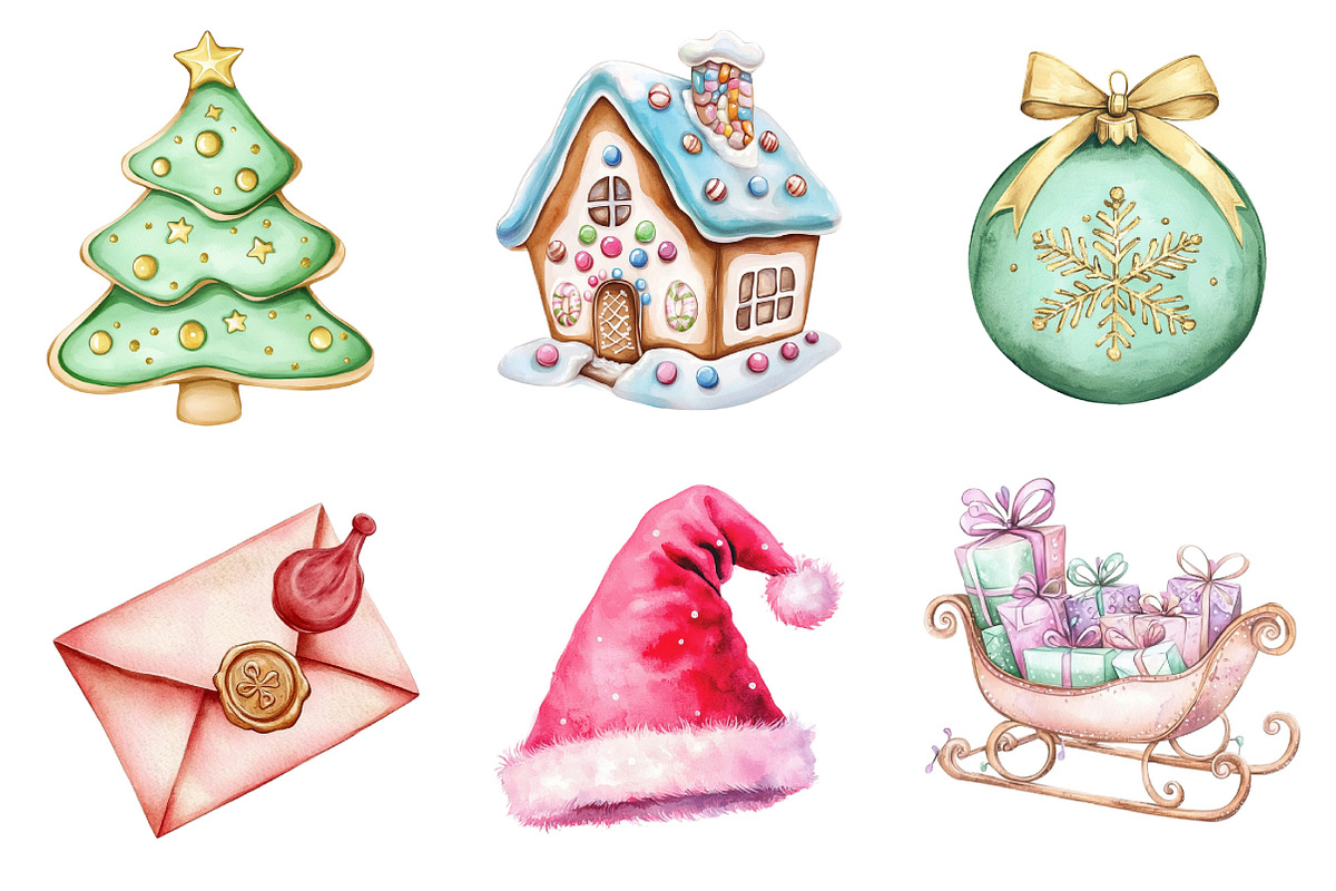 Pastel Christmas Sublimation Clipart, an Illustration by Dream Creation (Photo 4 of 6)