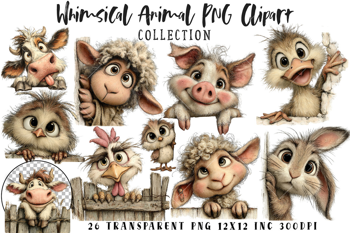 Quirky Peeking Farm Animals Clipart, an Illustration by OK Design (Photo 1 of 6)