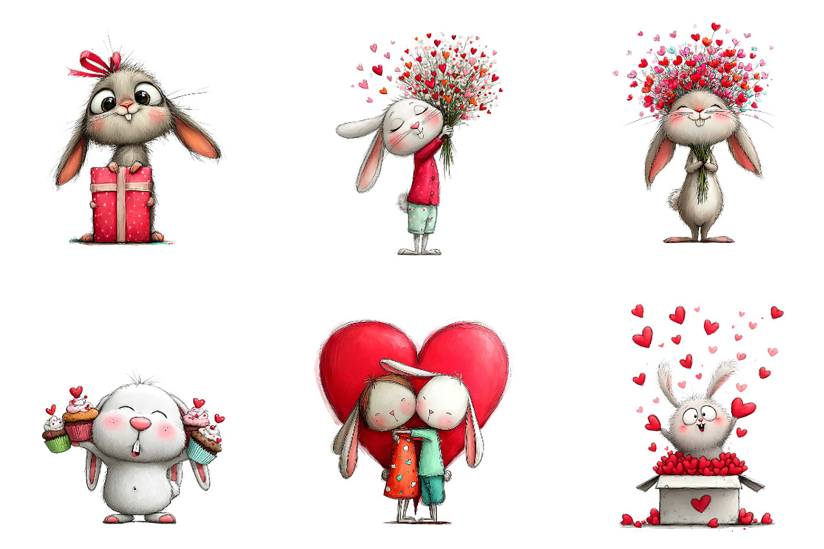 Whimsical Valentine Bunny Clipart, an Illustration by CreationArt (Photo 3 of 5)