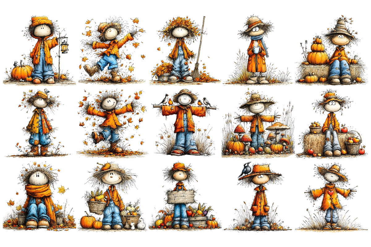 Quirky Scarecrow PNG Clipart, a Seasonal Illustration by Nicolle's Colorful Art (Photo 2 of 4)