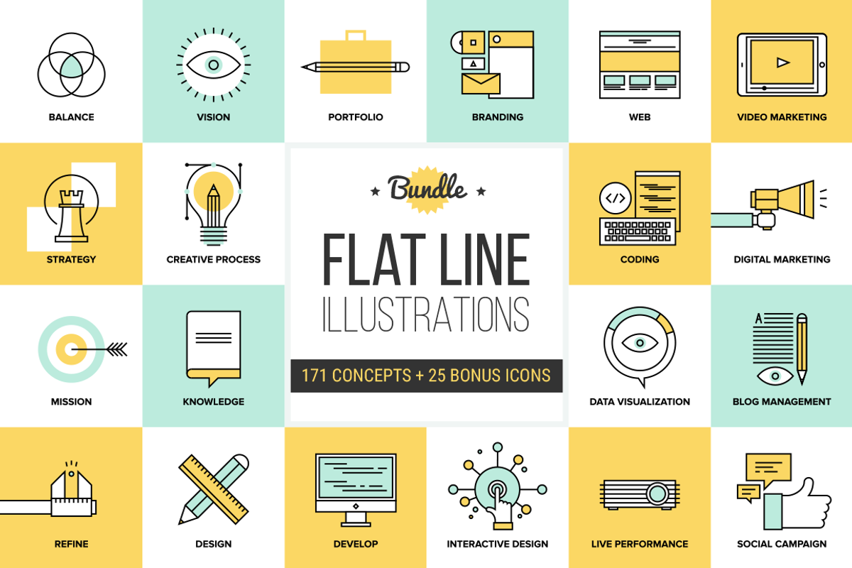 Big Pack of Flat Line Illustrations, an Outline Icon by Anatolii Babii (Photo 1 of 2)