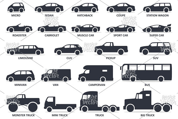 Car Type And Model Objects Icons Set