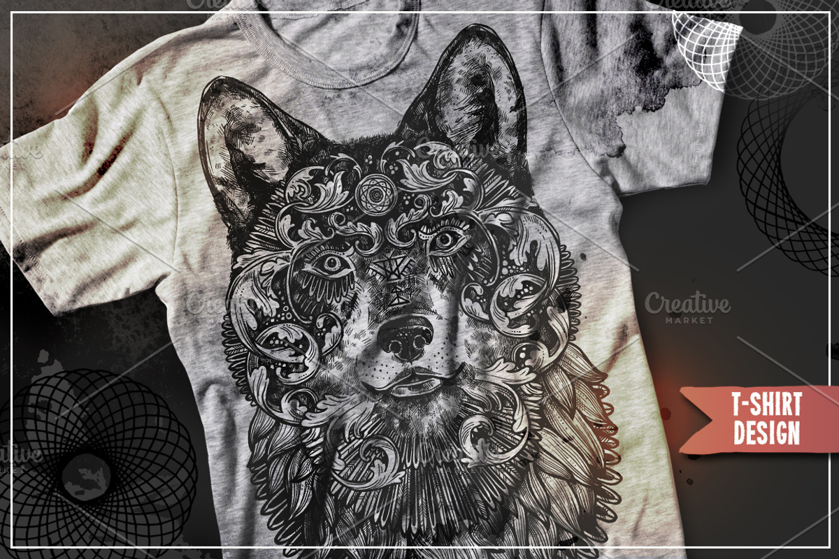 Ornamental Hand Drawn Wolf, an Animal Illustration by alexrockheart (Photo 3 of 4)
