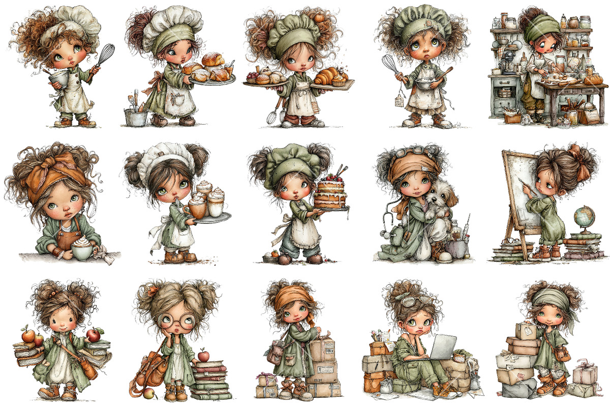Whimsical Workers PNG Clipart Set, a Seasonal Illustration by OK Design (Photo 3 of 6)