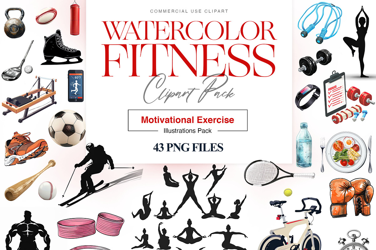 Watercolor Fitness Clipart, Gym PNG, a Sport Illustration by BrushstrokeArtGB (Photo 1 of 9)