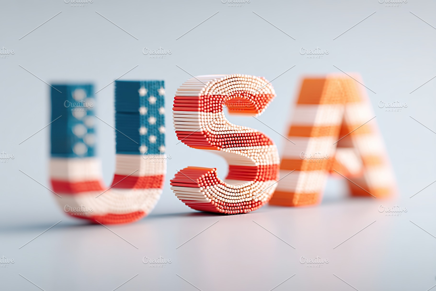 USA letters creatively adorned in red, white, and blue on a light background, a Holiday Photo by AlyaAnd