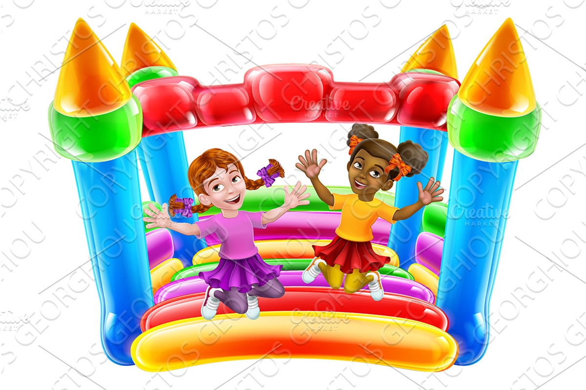 Bouncy House Castle Jumping Girls, a Person Illustration by Christos Georghiou