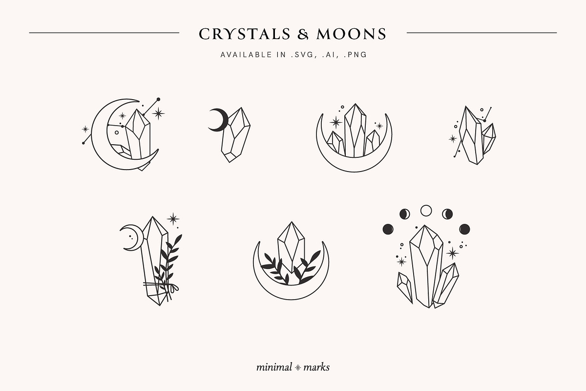 Crystals & Moons - 7 Logo Elements, a Graphic by Minimal Marks