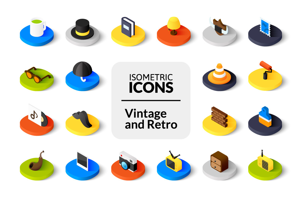 Isometric Icons  Vintage And Retro by Sidmaydesign  Creative Market