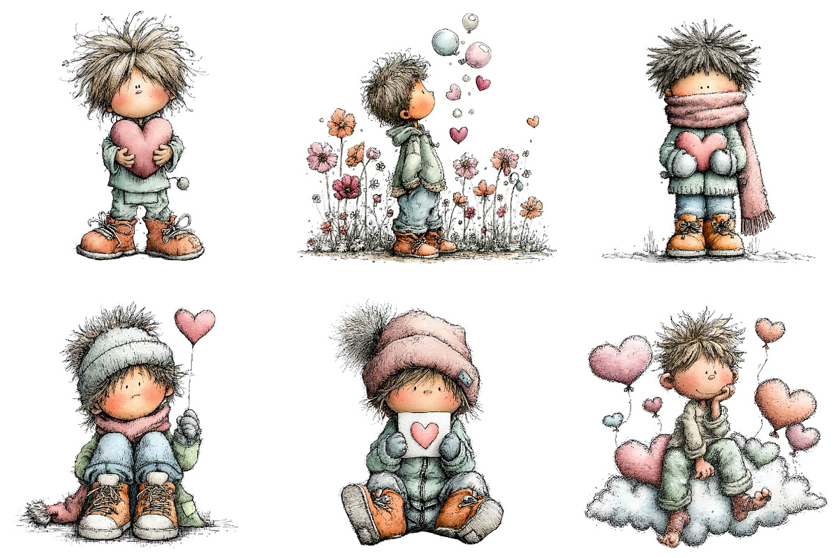 Whimsical valentine boy clipart, an Illustration by CreationArt (Photo 2 of 7)