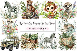 Watercolor Spring Safari Time, a Seasonal Illustration by DreamArtGraphic