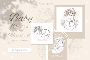 Baby Flowers And Motherhood Line Art