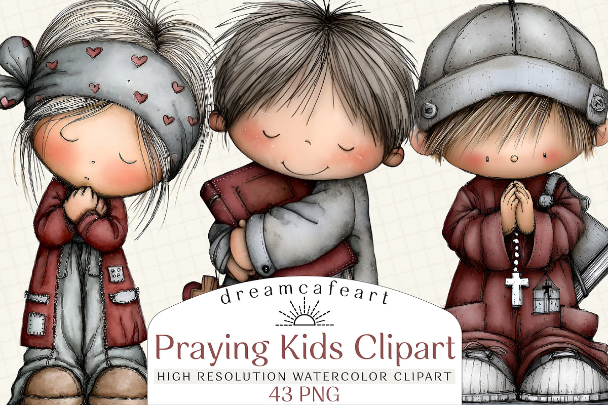 Praying Kids Clipart Bundle, an Illustration by DreamCafeArt (Photo 1 of 8)