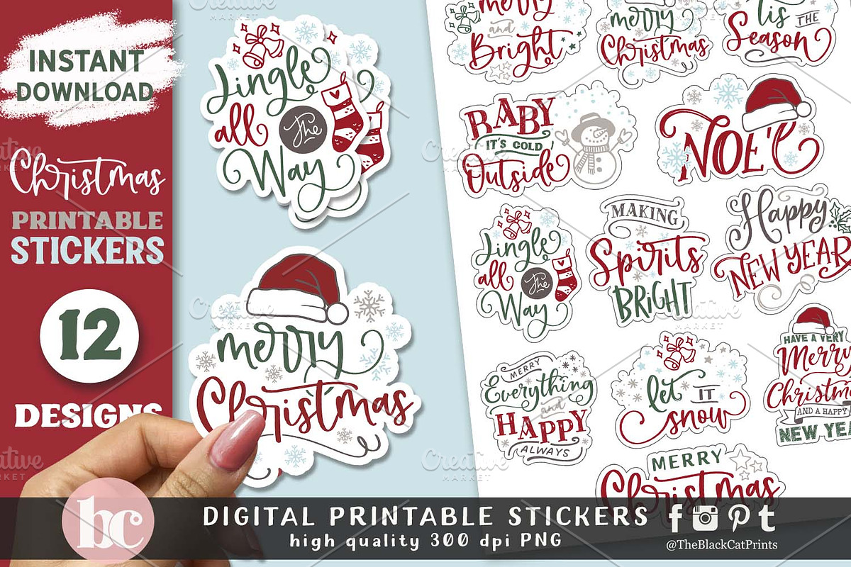Winter & Christmas Sticker Pack PNG, a Seasonal Illustration by TheBlackCatPrints (Photo 2 of 2)