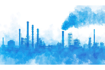Blue industrial skyline with smoke, an Industrial Photo by Lermont51