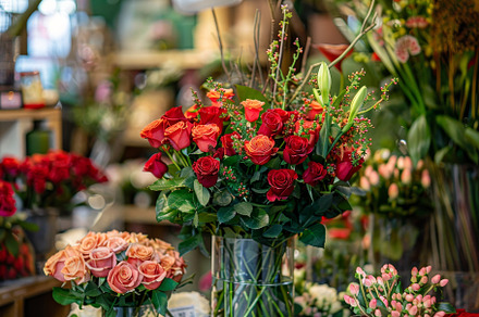 A beautiful arrangement of red and p, a Photo by Tanuart