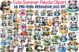 Cute Summer Panda Clipart, an Illustration by Sublimation Artist