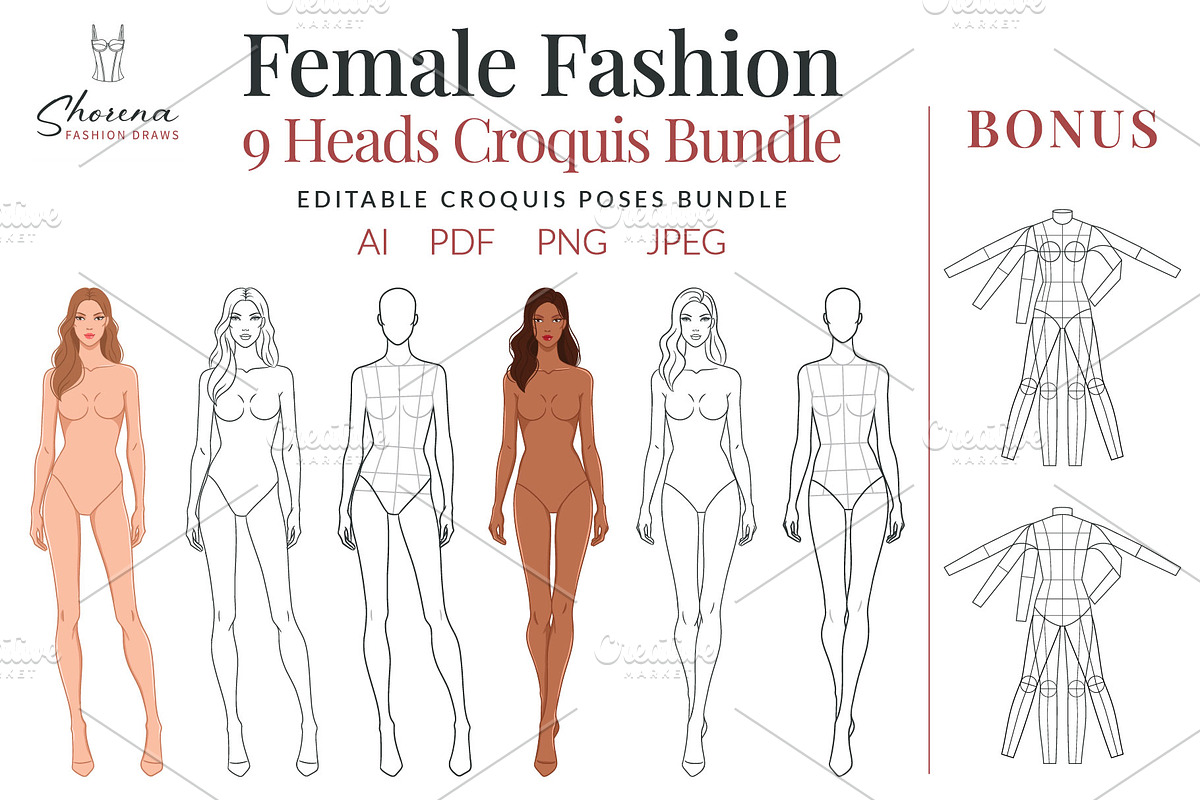 Female Fashion Croquis Bundle, a Person Illustration by Shorena Fashion Draws (Photo 1 of 13)