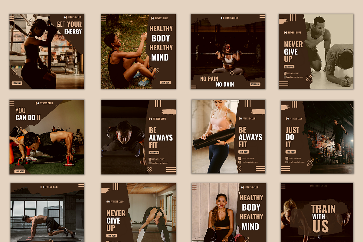 Instagram Gym & Fitness Templates, a Social Media Template by Qamso Designs (Photo 2 of 2)