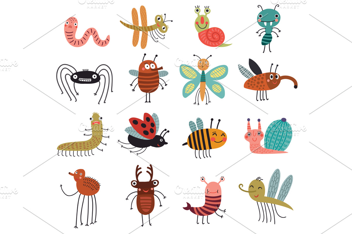 16 funny and cute bugs. Vector set, an Illustration by Anna Guz's Store (Photo 3 of 3)