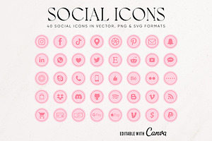 Bright Pink Socil Media Icon Bundle