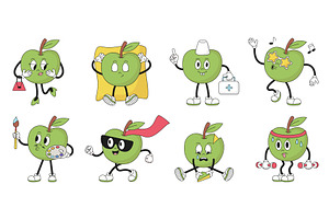 Groovy apple character. Funny, a Food Illustration by Valerie Bodnar