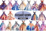 Elegant Watercolor Gown Clipart, an Illustration by Pixels.Craft (Thumbnail 1 of 5)