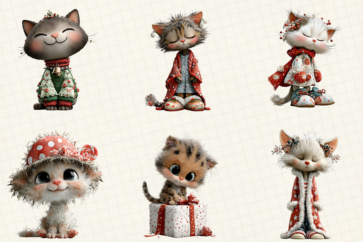 Christmas Cute Cats Clipart, an Illustration by DreamCafeArt (Photo 3 of 8)